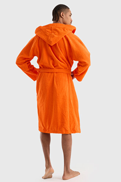 Benetton Home Bathrobe Men Women Unisex with Hat Orange 100% Cotton