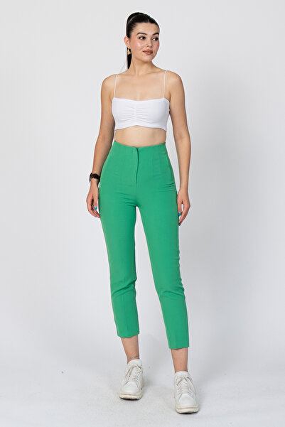 MissVina Trend Model Παντελόνι με λεπτομέρεια από ύφασμα ψηλόμεσο 30062