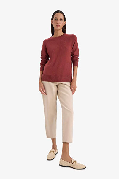 DeFacto Relax Fit Crew Neck Basic Plain Knitwear Brown Women's Sweater I6913Az/Bn320