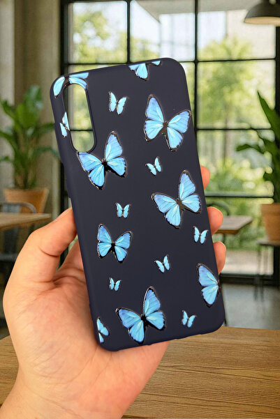 Vip Case Samsung Galaxy A50 Uyumlu Mavi Kelebek Desenli Silikon Darbe Emici Klasik Korumalı Rubber Kılıf