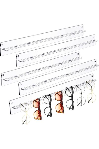 Slasa Sunglasses Organizer – 5pcs Clear Acrylic Wall-Mounted Rack for Eyewear...