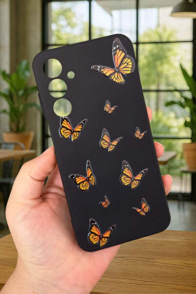 Vip Case Samsung Galaxy A25 - Turuncu Kelebek Desenli Silikon Darbe Emici Kla...