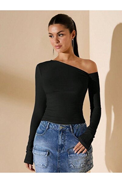 ÖZ PAMUK Blůza z lycry s dlouhým rukávem a odhalenými rameny
