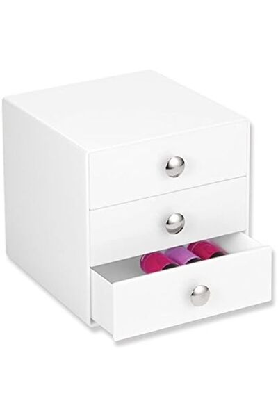 Slasa 3-Drawer Vanity Organizer – White Acrylic Makeup Storage Box, BPA-Free ...