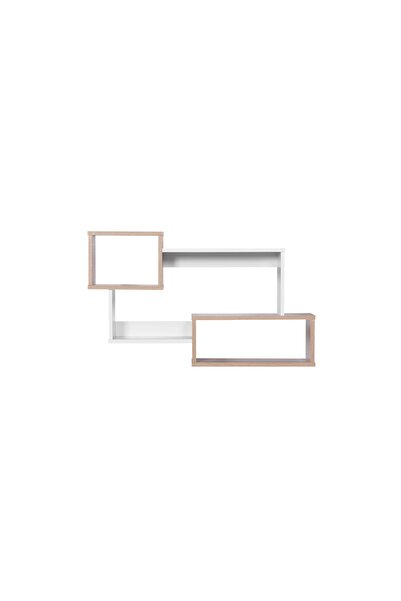 BAITY Wall-Mounted Interlocking Shelves - 3 Malaysian Wood Cubes in Wooden and White Color