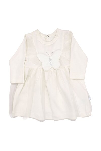bebegen Kız Bebek Ekru Kelebekli Tüllü Etekli Elbise