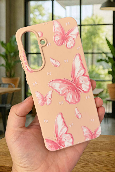 Vip Case Samsung Galaxy A56 Uyumlu Pembe Kelebek Desenli Silikon Darbe Emici Klasik Korumalı Rubber Kılıf