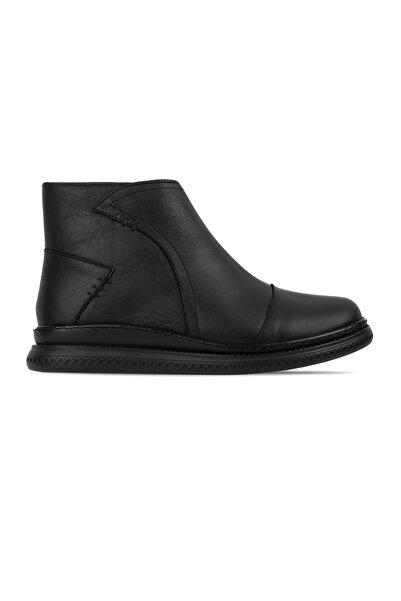 MY DERİ Eoly Kadın Hakiki Deri Dikiş Detaylı Fermuarlı Kısa Bot Botie 4141