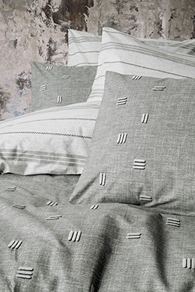 Cotton Box Klein Embroidered Double Duvet Cover Set Patara Gray