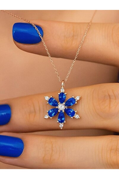 Merand Rose Gold Altın Kaplama Mavi Ametist Çiçek Kolye – Hediye Kutulu
