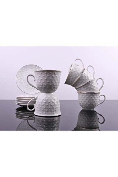 Malooki Set 6 cesti de portelan, Malook, Alb cu insertii aurii, 250 ml