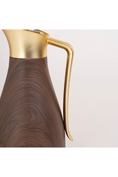 Dallaty Steel vacuum flask wooden with matt golden handle 1L