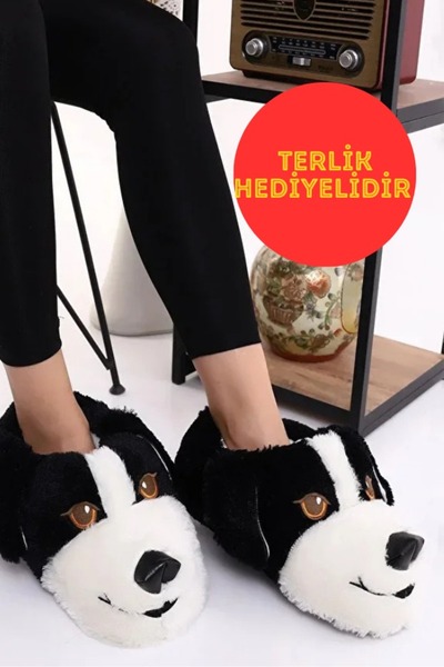 BURAK ALDAY SHOES Сандалі з подарунком Милий собака з фігуркою Плюшеві тапочки Унісекс Тапочки з тваринами