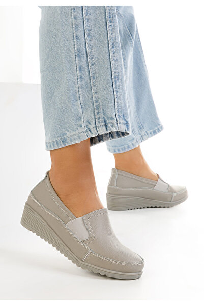 B T Shoes Μοκασίνια γυναικεια δερματινα γκρι Sonima