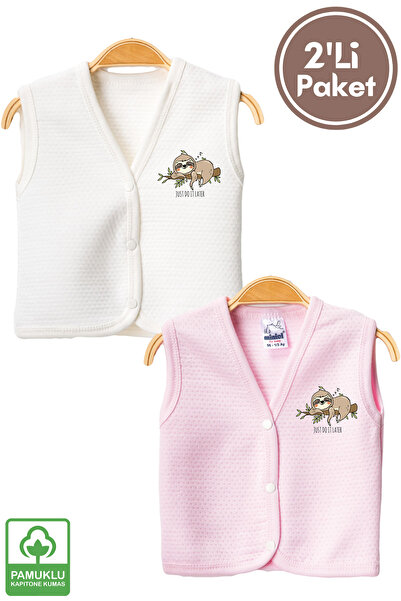 Miniel Unisex Baby Lazy Printed Organic Cotton 3-6-9 Months 2-Piece Quilted Baby Vest Set