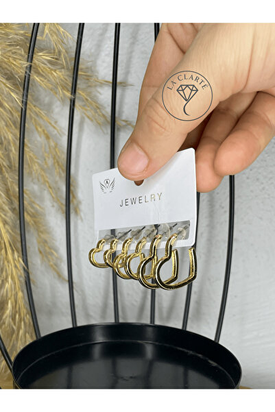 La Clarte Women's Gold Color 6-Piece Heart Earring Set