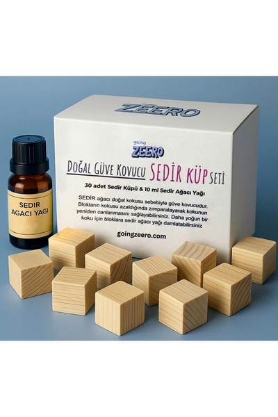 Levent Kılıç Ticaret Zeero Natural Moth Repellent Cedar Cubes & Cedarwood Oil Set - Natural Alternative to Naphthalene