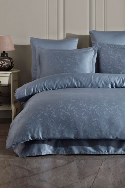 VAROL (Family Size) Liyosel Jacquard Duvet Cover Set - Eva Indigo