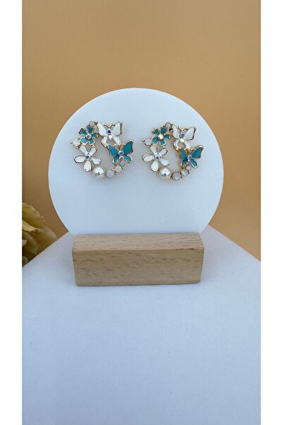 SK aksesuar أقراط VIP على شكل زهرة فيروزية بيضاء