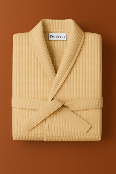 Formeya Premium Gofret Pattern Beige Luxury Bathrobe, Dowry Bathrobe, Standard Size - L/Xl.