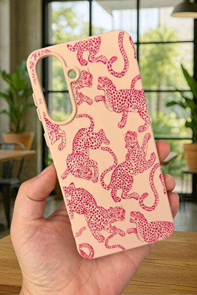 Vip Case Samsung Galaxy A56 Uyumlu Pembe Leopar Desenli Silikon Darbe Emici Klasik Korumalı Rubber Kılıf