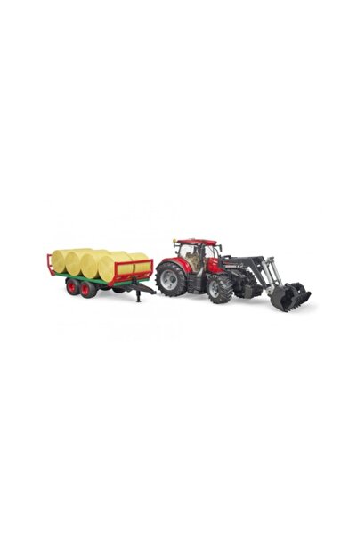 Bruder Tractor Case Optim 300 cu incarcator frontal si remorca de baloti, 44.5x20x18 cm