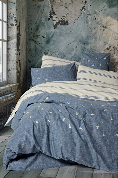 Cotton Box طقم غطاء لحاف مزدوج مطرز من كلاين، سيريا، أزرق داكن