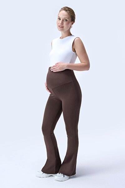 İmaj 716 Kahverengi Renk Toparlayıcı ve Extra Esnek Etkili Yüksek Bel İspanyol Paça Hamile Tayt