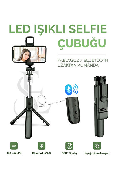 Epilons Led Işıklı Selfie Çubuğu Bluetooth Kumandalı Kablosuz Tripot Selfie M...