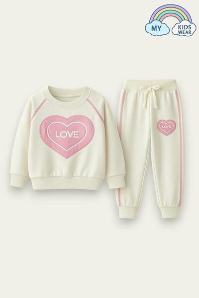 H&Z KİDS Girls' Heart Detail Double Tracksuit Set