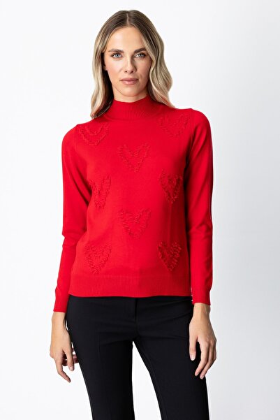 On Fashion Tassel Heart Detailed Stand Collar Sweater -65325