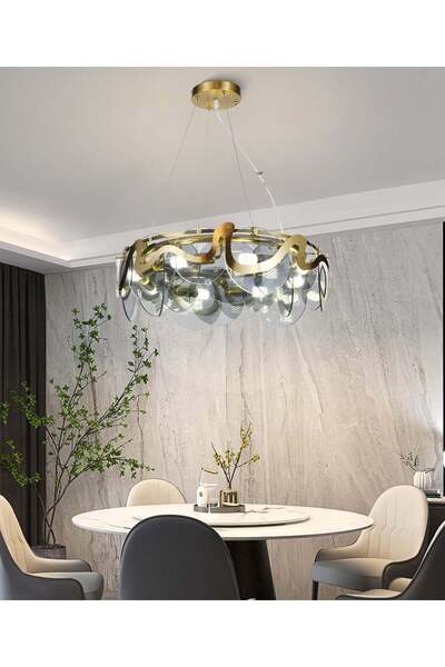 RFAN Candelabru, Model H98022/600, Textură de cristal, Metal, 8 X E14, Auriu