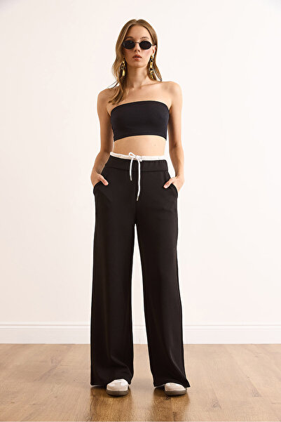 Olalook Kadın Siyah Modal Boxer Detaylı Yumuşak Dokulu Pantolon PNT-19000363