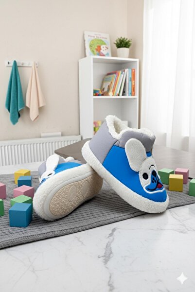 Oksit Dogg Patterned Non-Slip Sole Water Repellent Furry Nursery Home School Shoes Baby Kids Slippers Home Boots