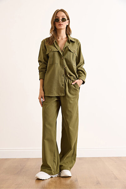 Olalook Women's Khaki Top Shirt Bottom Pants Gabardine Suit Tkm-19000436