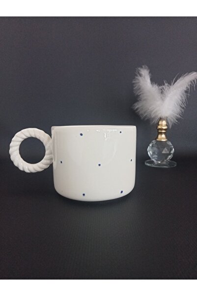 Zümrüdüanka Seramik كوب سيراميك مصنوع يدويًا بنقاط زرقاء داكنة