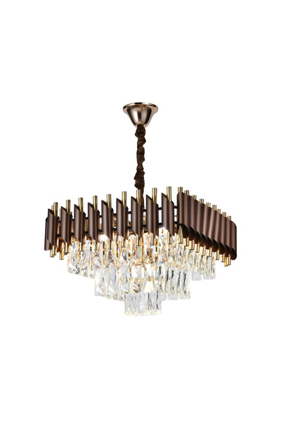 RFAN Chandelier, Model S9001/400x400, Crystal Texture, Metal, 5 X E27, Brown/Gold