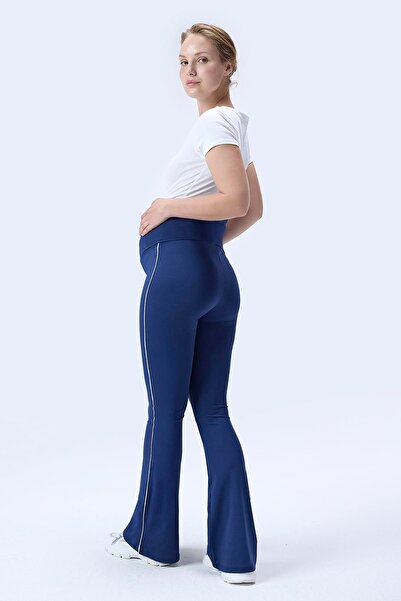 İmaj 437 Navy Blue Color Piped Shaping / Sculpting and Extra Flexible Effective High Waist Flared Maternity Leggings