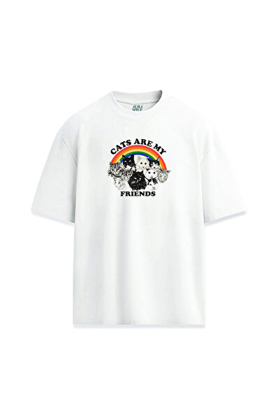 Darkia Cats Are My Friends Cat Rainbow Printed Unisex T-Shirt