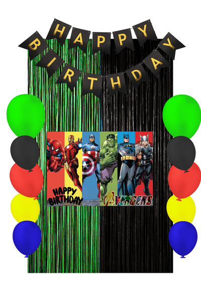 HAPPYLOOPPARTY ستارة عيد ميلاد المنتقمون ولافتة عيد ميلاد سعيد، مستلزمات حفلا...