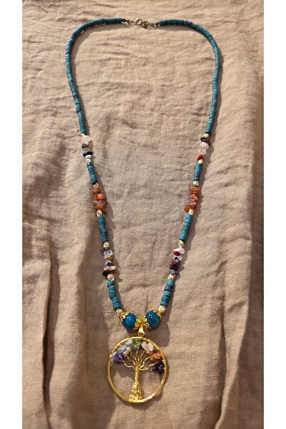 trendbysena El Yapımı Doğal Taş Yedi Çakra Hayat Ağacı Kolye