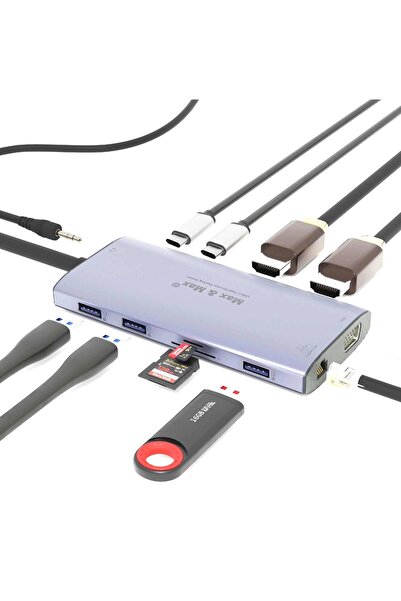 Max&Max موزع USB-C 12 في 1 من ماكس آند ماكس مع منفذ HDMI مزدوج