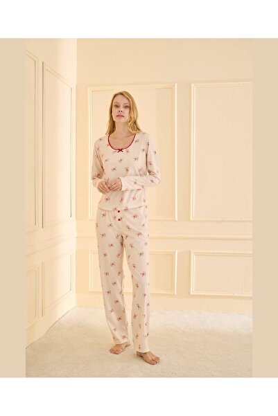 pijamaworld Digital Supreme Collar Decorated Elasticated Pajama Set