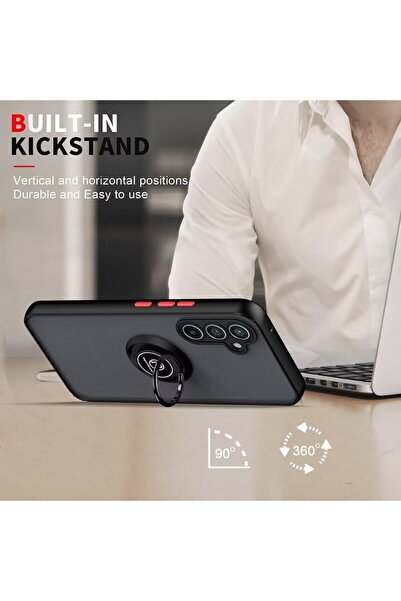 m.tk moveteck Galaxy A17 Uyumlu Kılıf Mat Parmak İzi Yapmaz Renkli Tuşlu Korumalı 360 Yüzüklü Standlı Military
