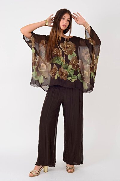 Park Moda 1688 Yapraklı Çiçekler Desen 2'li İpek Bluz