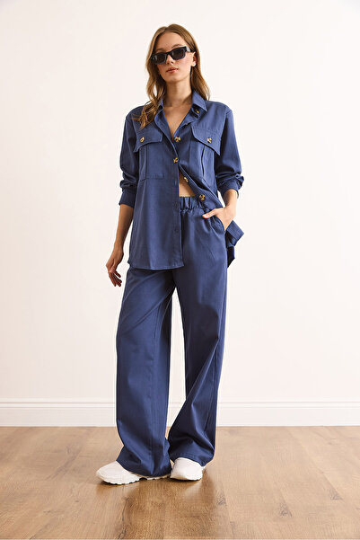 Olalook Women's Indigo Top Shirt Bottom Pants Gabardine Suit Tkm-19000436