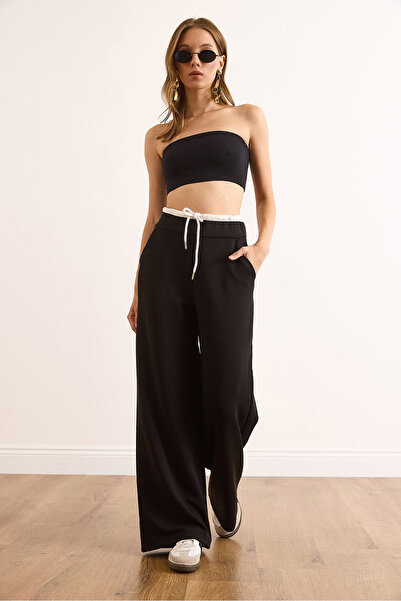 Olalook Kadın Siyah Modal Boxer Detaylı Yumuşak Dokulu Pantolon PNT-19000363