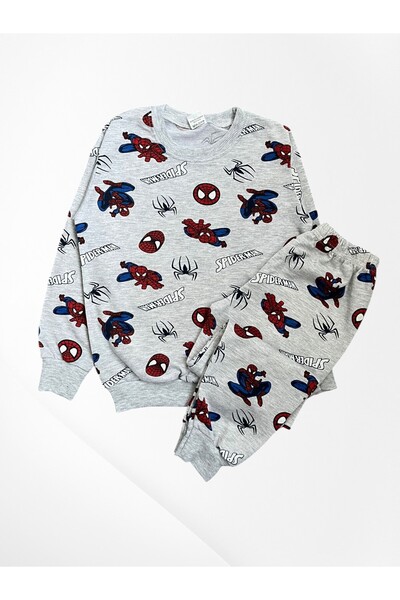 Pajama Shop Boys' Cotton Fabric Gray Red Patterned Long Sleeve Seasonal Pajama Set