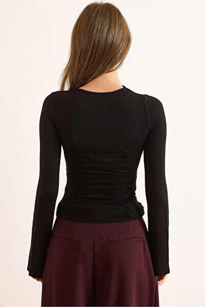 Olalook Women's Black Roba Low-Cut Flexible Viscose Blouse Blz-19003108