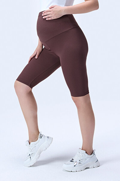 İmaj 364 Brown Color Corded Fabric Shaping / Sculpting and Extra Flexible Effective High Waist Maternity Leggings